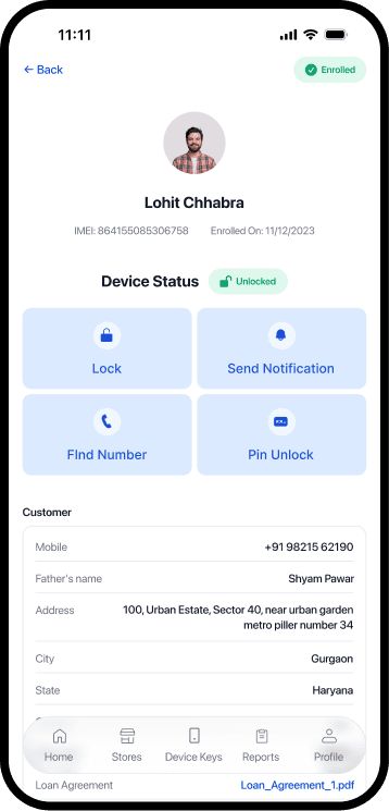 SMF App - Device Status Screen