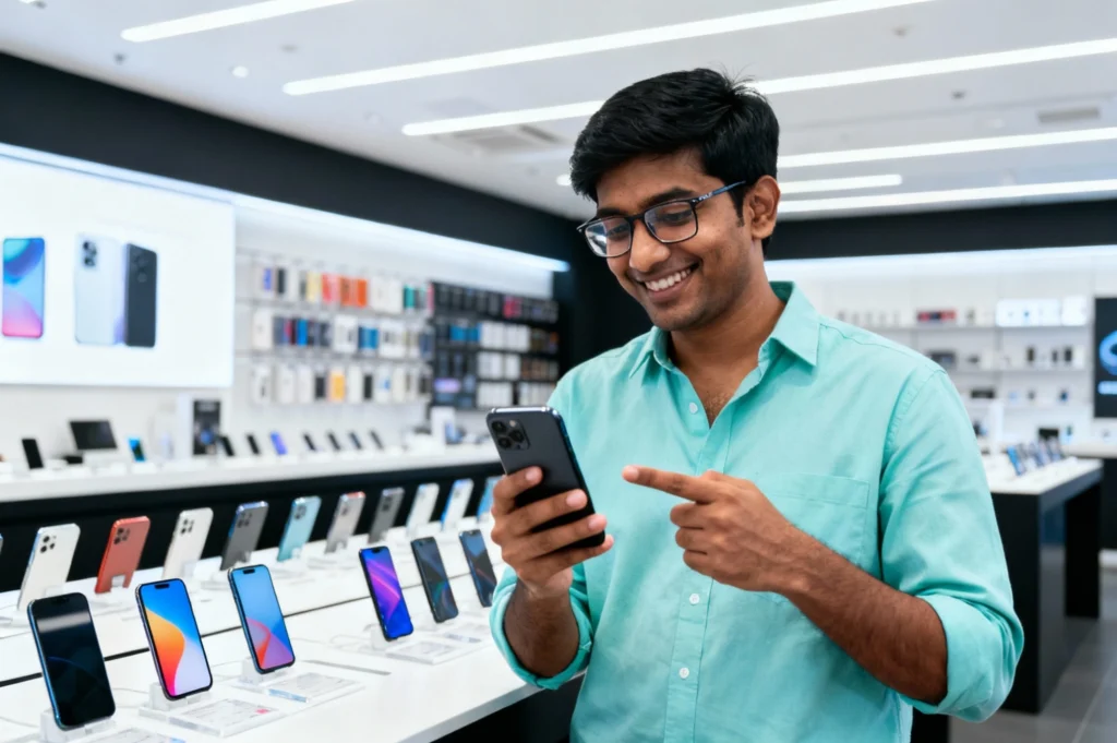 A shop owner looking happy with device locking solution